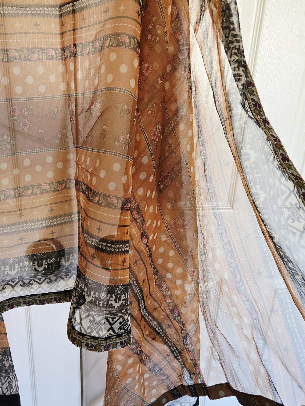 Women's Long Scarves Wrap Printed Organza Scarf Neck Orange Stole - Picture 2 of 5